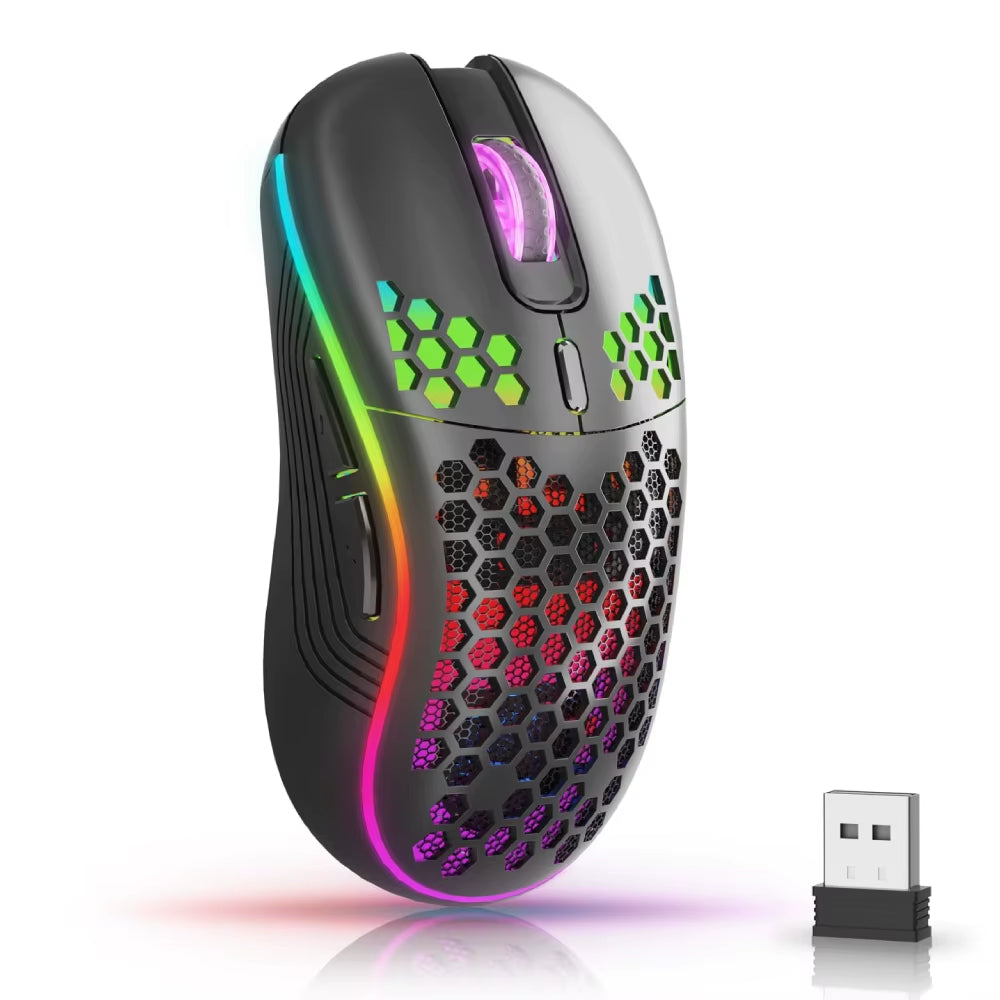 2.4G Wireless Mouse Lightweight Honeycomb Design Rechargeable RGB Backlight Mouse with USB Receiver Adjustable DPI