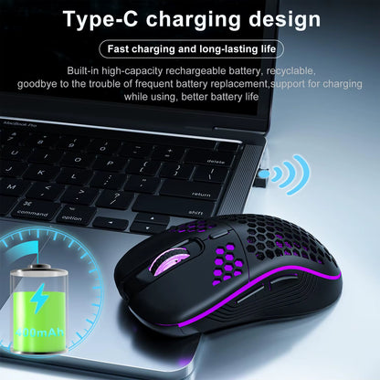 2.4G Wireless Mouse Lightweight Honeycomb Design Rechargeable RGB Backlight Mouse with USB Receiver Adjustable DPI