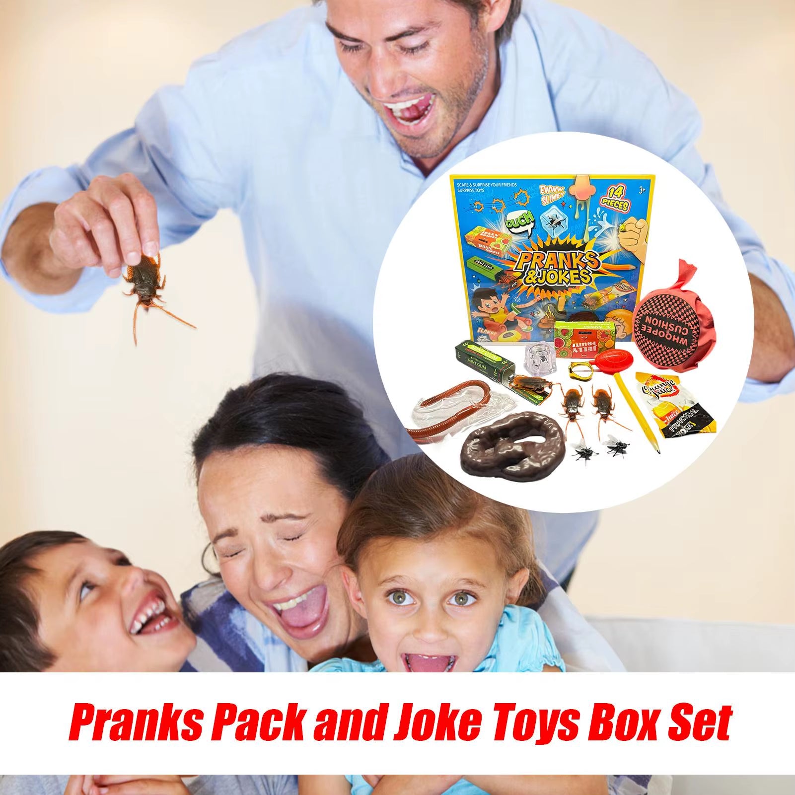 Funny Tricky Toys Set Fake Poop Noise Maker Joke Box Simulation Cockroach Prank Props April Fools Halloween Party Supplies